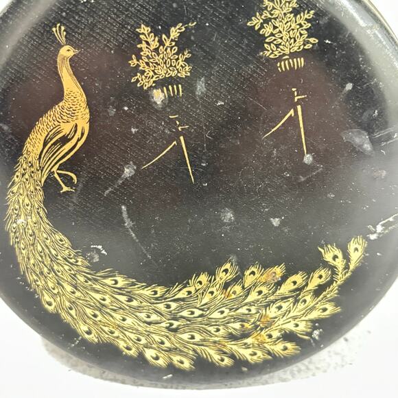 Vintage candy cookie biscuit tin black & gold peacock motif Art Deco storage - Picture 3 of 7